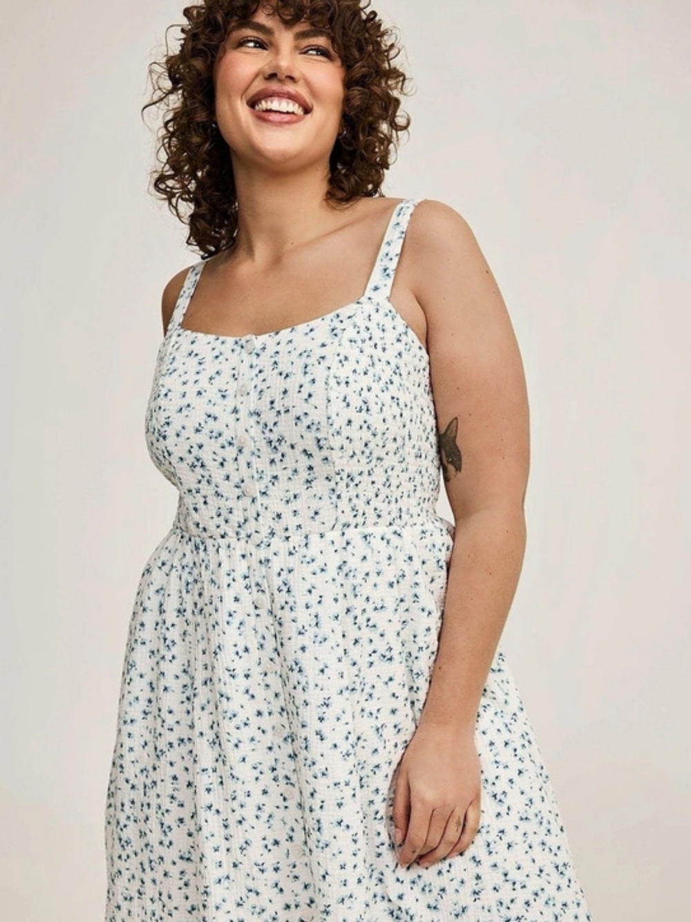 Torrid Floral Cotton Midi Dress in White & Blue Like New
